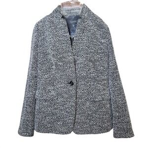 Talbots One Button Blazer Black and White Tweed‎ Jacket Lined Size Small